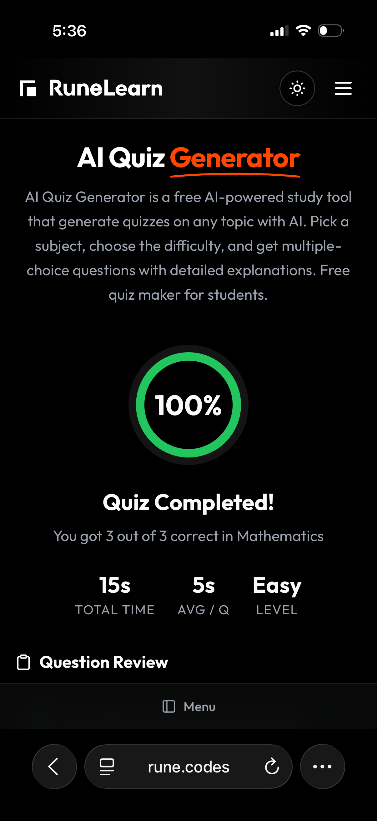 RuneLearn Mobile View 2